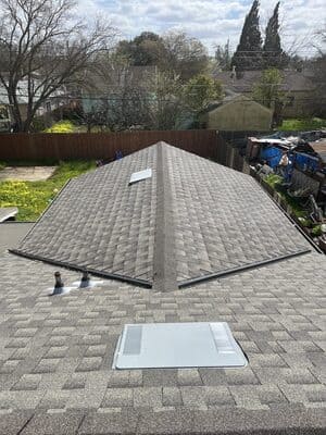 Completed shingle roof on a Sacramento area home